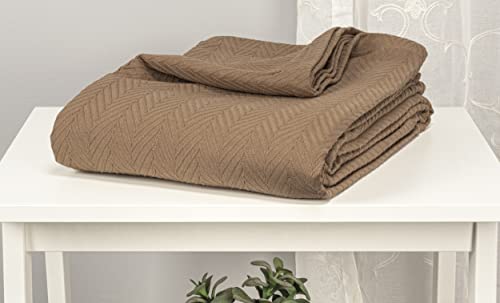 SUPERIOR 100% Cotton Thermal Blanket - All-Season Oversized Throw, Woven Blanket with Herringbone Weave Pattern, Taupe, King Size