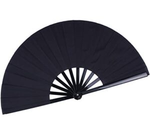 honshen folding fan chinese hand fan performance fan nylon-cloth fan 13 inch (black)