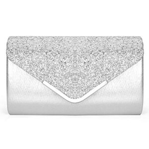 ZIUMUDY Women's Sparkle Evening Bags Envelope Clutches Shoulder Chain Handbag Bridal Wedding Purse (Silver)