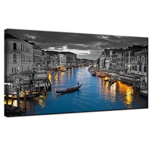 levvarts – venice italy canvas wall art beautiful grand canal landscape photograph night city skyline canvas print poster for home bedroom living room wall decor framed and easy hanging