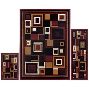 home dynamix ariana mey area rug 3 piece set (4’11” x6’11,1’8″ x4’11,1’8″ x2’8), geometric red