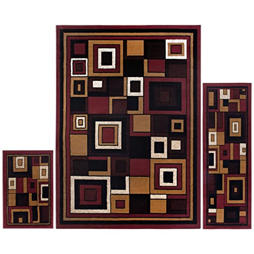 Home Dynamix Ariana Mey Area Rug 3 Piece Set (4'11" x6'11,1'8" x4'11,1'8" x2'8), Geometric Red