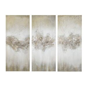 madison park wall art living room décor – embellished hand painted canvas, home accent glitter abstract bathroom decoration ready to hang painting for bedroom, 15″ w x 35″ h x 1.5″ d, taupe 3 piece