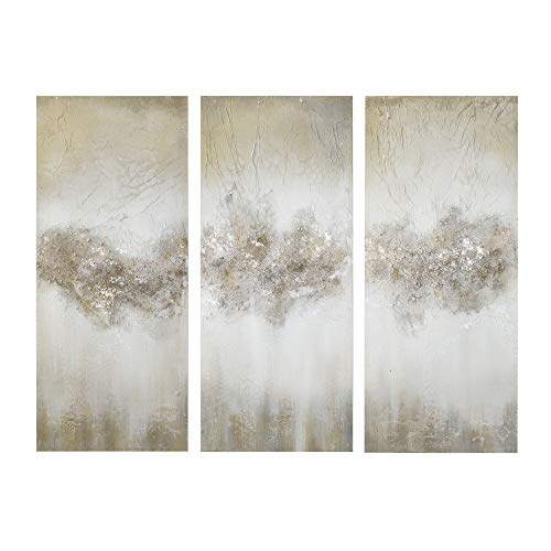 Madison Park Wall Art Living Room Décor - Embellished Hand Painted Canvas, Home Accent Glitter Abstract Bathroom Decoration Ready to Hang Painting for Bedroom, 15" W x 35" H x 1.5" D, Taupe 3 Piece