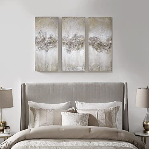 Madison Park Wall Art Living Room Décor - Embellished Hand Painted Canvas, Home Accent Glitter Abstract Bathroom Decoration Ready to Hang Painting for Bedroom, 15" W x 35" H x 1.5" D, Taupe 3 Piece