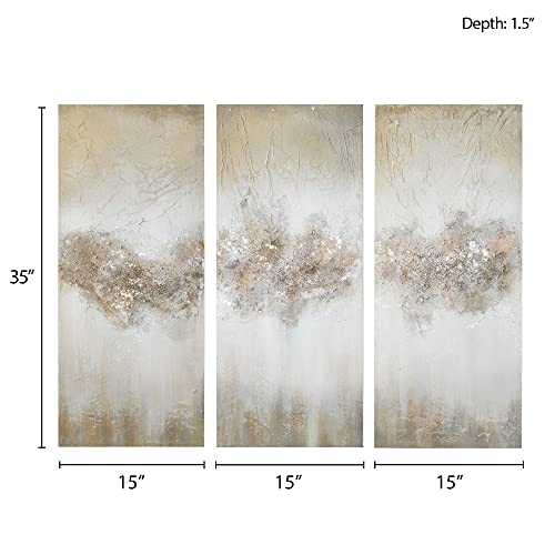 Madison Park Wall Art Living Room Décor - Embellished Hand Painted Canvas, Home Accent Glitter Abstract Bathroom Decoration Ready to Hang Painting for Bedroom, 15" W x 35" H x 1.5" D, Taupe 3 Piece