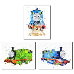 thomas and friends watercolor train prints – set of 3 (8 inches x 10 inches) wall art decor photos – thomas the tank – percy the small engine
