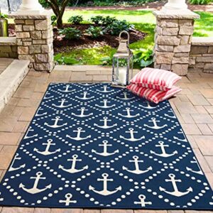 Momeni Rugs Baja Collection Contemporary Indoor Outdoor Area Rug, 3'11" x 5'7", Navy Blue