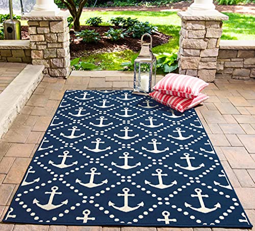 Momeni Rugs Baja Collection Contemporary Indoor Outdoor Area Rug, 3'11" x 5'7", Navy Blue