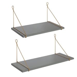 kate and laurel vista wood and metal wall shelves, 2 piece set, gray and gold