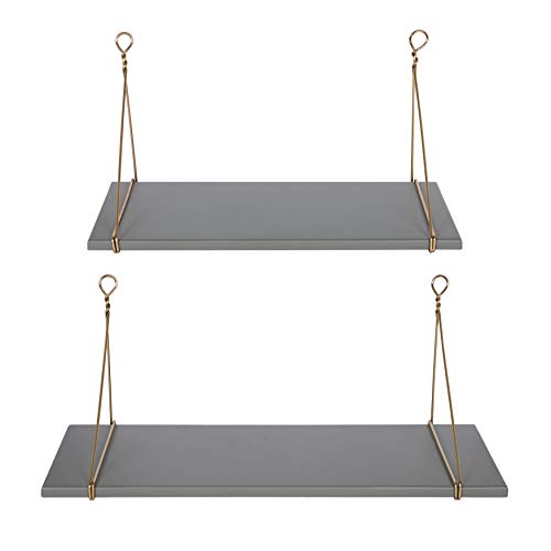 Kate and Laurel Vista Wood and Metal Wall Shelves, 2 Piece Set, Gray and Gold