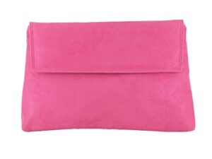 loni womens charming clutch purse shoulder cross-body bag faux suede in hot pink fuschia