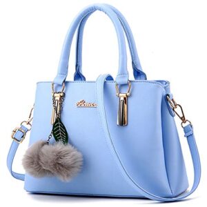 rullar women ladies multifunction satchel top-handle shoulder crossbod bag with plush ornaments tote purse handbag sky blue