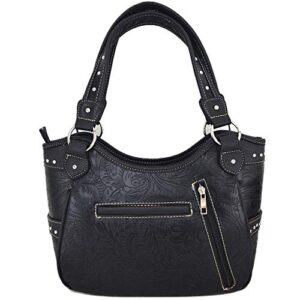 Western Style Cross Laser Cut Wings Purse Concealed Carry Handbags Women Country Shoulder Bag Wallet Set (#4 Black Set)