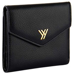 ybonne women’s small compact bifold pocket wallet, made of finest genuine leather (black)