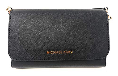 Michael Kors Medium Convertible Pouchtte Leather Crossbody Shoulder Bag (Black)