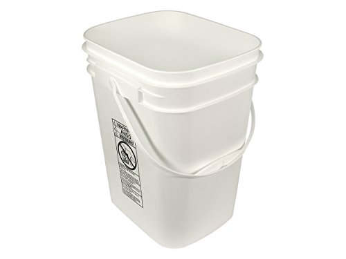 5.3 Gallon White Rectangular Bucket/Pail with Hinged Snap Lid, 4 Pack