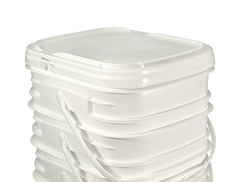 5.3 Gallon White Rectangular Bucket/Pail with Hinged Snap Lid, 4 Pack