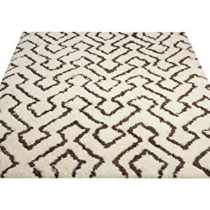 Nourison Galway Shag Ivory/Chocolate 5' x 7' Area-Rug, Easy-Cleaning, Non Shedding, Bed Room, Living Room, Dining Room, Kitchen (5x7)