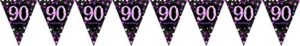 amscan 9901756 90th birthday glittery pink plastic pennant bunting-4m x 20cm-1 pc