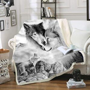 fyyfes home gray wolf comfort warmth soft cozy air conditioning machine wash black and white rose skull sherpa fleece blanket (throw 60″x80″) (gray wolf), queen