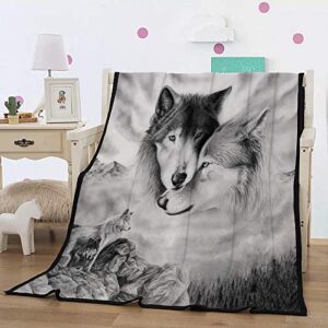 FYYFES Home Gray Wolf Comfort Warmth Soft Cozy Air Conditioning Machine Wash Black and White Rose Skull Sherpa Fleece Blanket (Throw 60"x80") (Gray Wolf), Queen