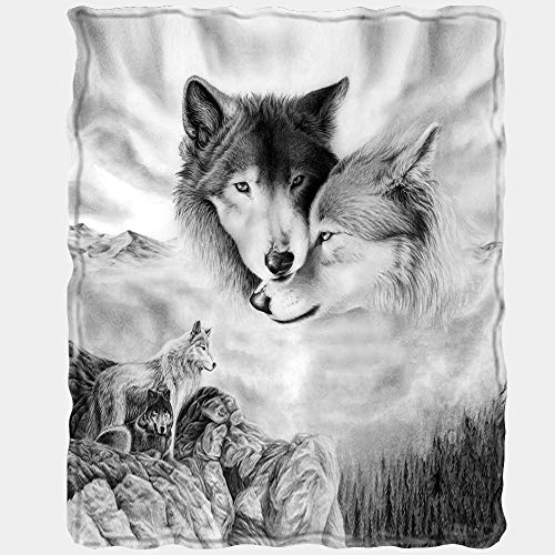 FYYFES Home Gray Wolf Comfort Warmth Soft Cozy Air Conditioning Machine Wash Black and White Rose Skull Sherpa Fleece Blanket (Throw 60"x80") (Gray Wolf), Queen