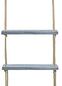 Sorbus Wood Hanging Shelf 3-Tier Rustic Wood Swing Storage Shelves Rope Organizer Rack, Floating Display Shelves (Grey)