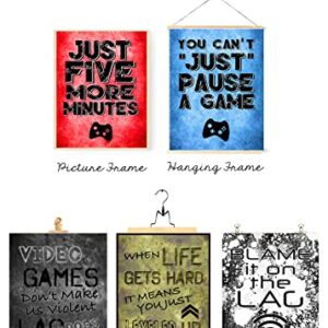 You Can't Just Pause A Game - Video Gamer Themed Wall Art Decor Prints for a Gaming Room (Set of 4) Poster Sign Blue Black Grey Bedroom