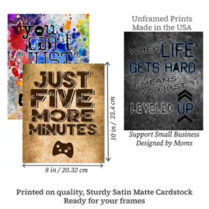 You Can't Just Pause A Game - Video Gamer Themed Wall Art Decor Prints for a Gaming Room (Set of 4) Poster Sign Blue Black Grey Bedroom