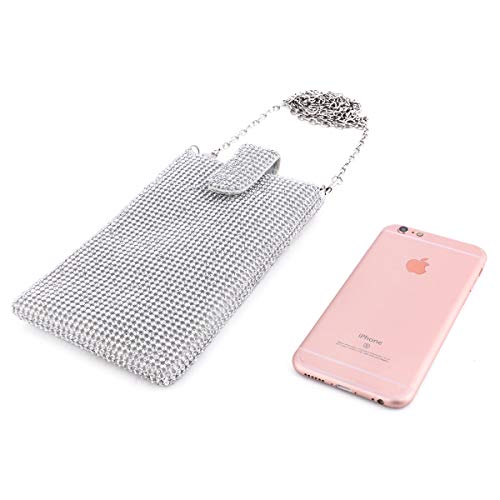 Evening Handbags Clutch Purses for Women Crystal Rhinestone Small Crossbody Bag Cell Phone Purse Wallet in Silver