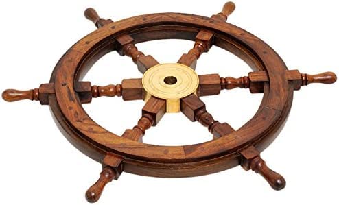 Medieval Replicas Brass Wooden Ship Wheel, 36-Inch