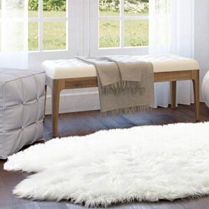 super area rugs ultra soft & fluffy faux fur sheepskin rug, white 4 x 6 feet silky fluffy machine washable carpet for bedrooms, living room and hallways