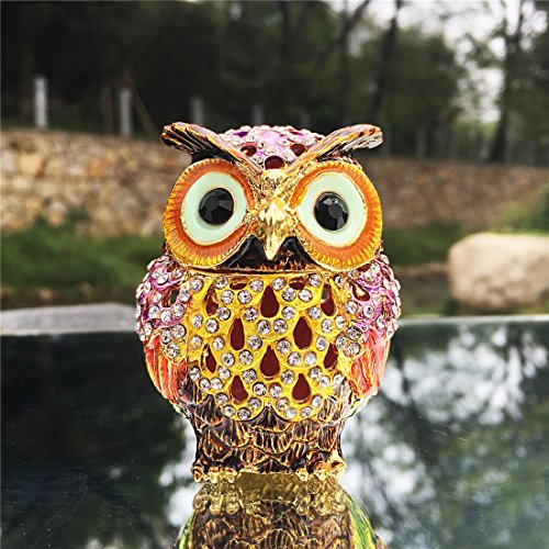 Waltz&F Hollow owl Trinket Box Hinged Hand-painted Figurine Collectible Ring Holder