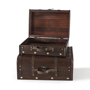 soul & lane bentley small vintage trunk (set of 2): wooden treasure chest with latched lock, farmhouse dark wood trunk, antique luggage, decorative photo prop, cabin storage box with hinged lid