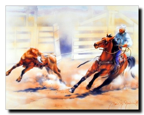 Western Cowboy Wall Decor Rodeo Picture Calf Roping Horse Art Print Poster (16x20)