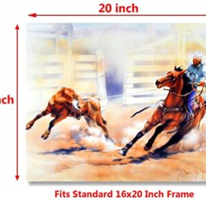 Western Cowboy Wall Decor Rodeo Picture Calf Roping Horse Art Print Poster (16x20)