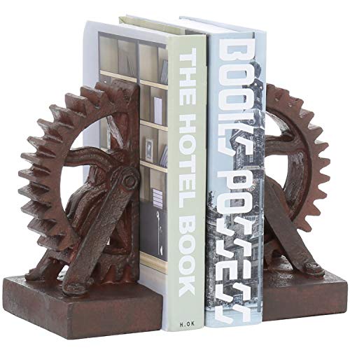 MyGift Decorative Bookends Realistic Industrial Gear Shaped Bronze-Tone Bookends, 1 Pair