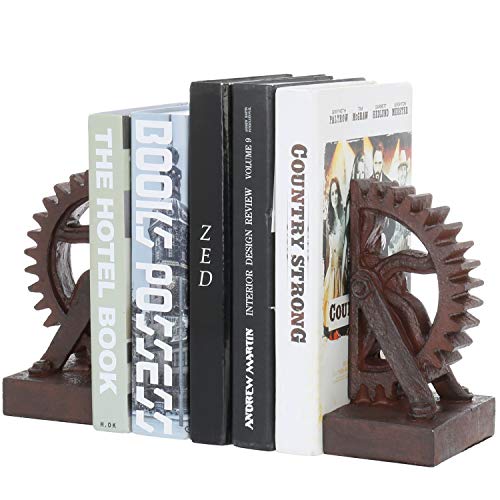 MyGift Decorative Bookends Realistic Industrial Gear Shaped Bronze-Tone Bookends, 1 Pair