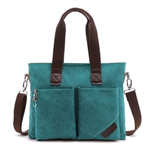 karresly women’ canvas shoulder bag top handle tote multi-pocket handbag purse(blue)