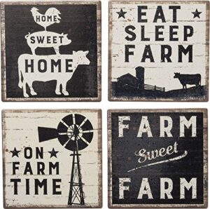 primitives by kathy 39412 rustic style absorbent stone coasters, set of 4, farm-sweet-farm