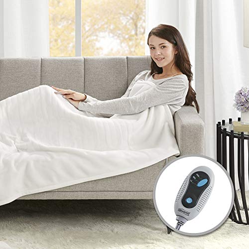 Beautyrest Fleece Electric Blanket Heated Throw Wrap Super Soft Hypoallergenic with Auto Shutoff-3-Setting Controller, 50 x 60 in, Ivory