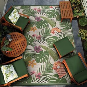 Couristan Dolce Flowering Fern Indoor/Outdoor Area Rug, 4' x 5'10", Ivory-Hunter Green