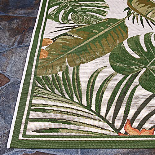 Couristan Dolce Flowering Fern Indoor/Outdoor Area Rug, 4' x 5'10", Ivory-Hunter Green