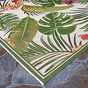 Couristan Dolce Flowering Fern Indoor/Outdoor Area Rug, 4' x 5'10", Ivory-Hunter Green