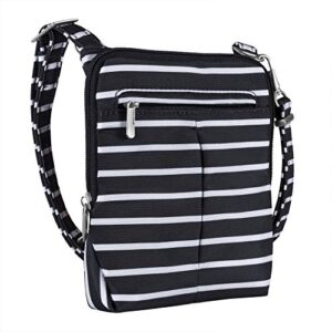 travelon anti-theft classic light mini crossbody bag (black w/white stripe)