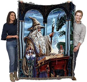 pure country weavers wizard’s emissary dragon blanket by ed beard jr – gift fantasy tapestry throw woven from cotton – made in the usa (72×54)