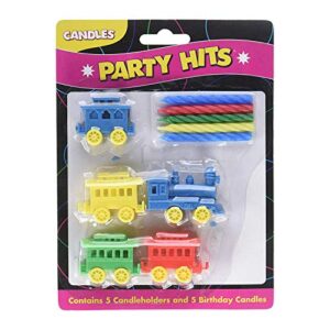 oasis supply colorful birthday party train candle holder for cake decorations, 7” x 3”, 5 candles included