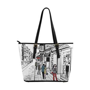 interestprint fashion women’s pu leather handbags ladies shoulder bags tote bags cobbled street in paris, france