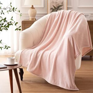 bertte throw blanket, plush fleece fuzzy lightweight super soft microfiber flannel blankets for couch, bed, sofa ultra luxurious warm and cozy for all seasons, pink, 50 in x 60 in